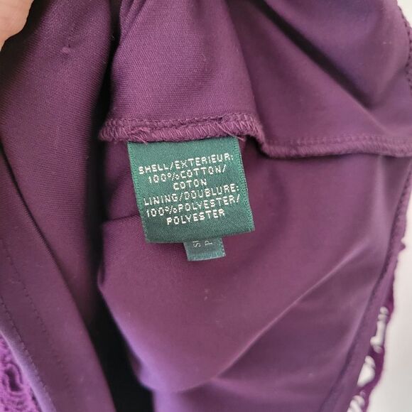 Lauren Ralph Lauren Dress Deep Purple Lace Overlay 3/4 Sleeves XS - Picture 4 of 7